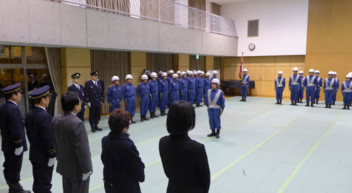 地域防災の第一線　消防団の皆さんを激励